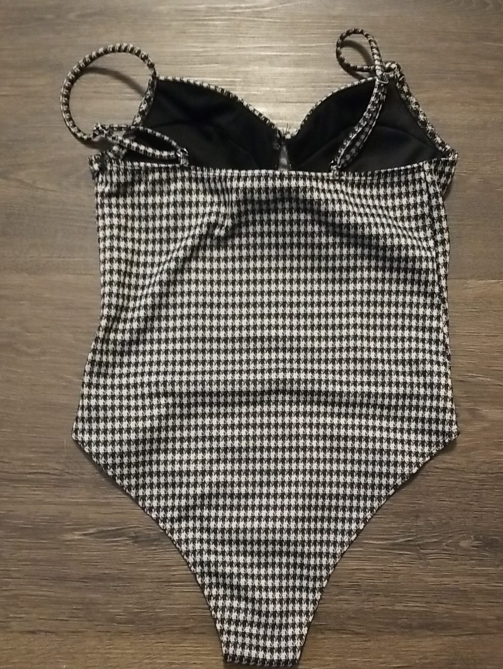 Haute Monde Houndstooth Bustier Bodysuit - Black & Cream - Picture 2 of 5